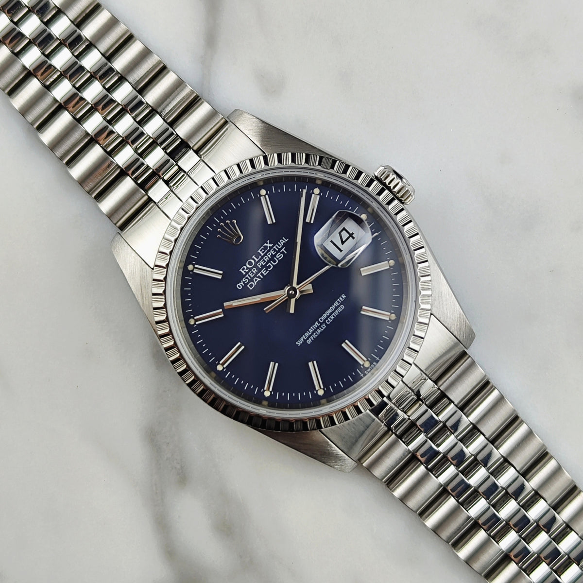 Rolex Datejust 36 Blue Dial Sapphire 1989 Fullset Box and Papers [REF. 16220]