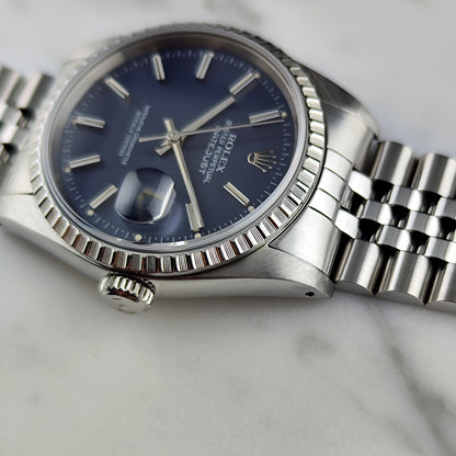 Rolex Datejust 36 Blue Dial Sapphire 1989 Fullset Box and Papers [REF. 16220]