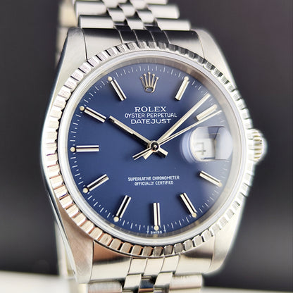 Rolex Datejust 36 Blue Dial Sapphire 1989 Fullset Box and Papers [REF. 16220]
