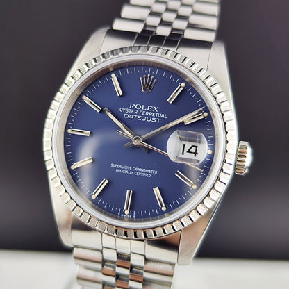 Rolex Datejust 36 Blue Dial Sapphire 1989 Fullset Box and Papers [REF. 16220]