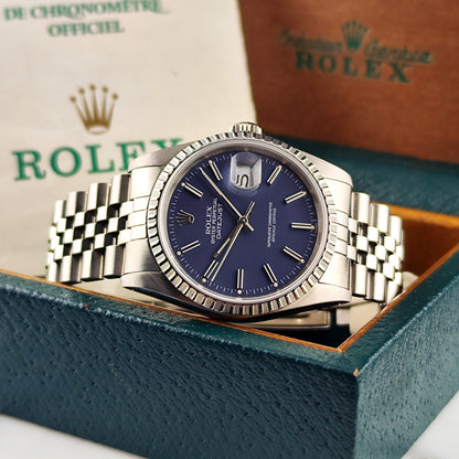 Rolex Datejust 36 Blue Dial Sapphire 1989 Fullset Box and Papers [REF. 16220]