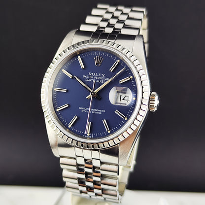 Rolex Datejust 36 Blue Dial Sapphire 1989 Fullset Box and Papers [REF. 16220]