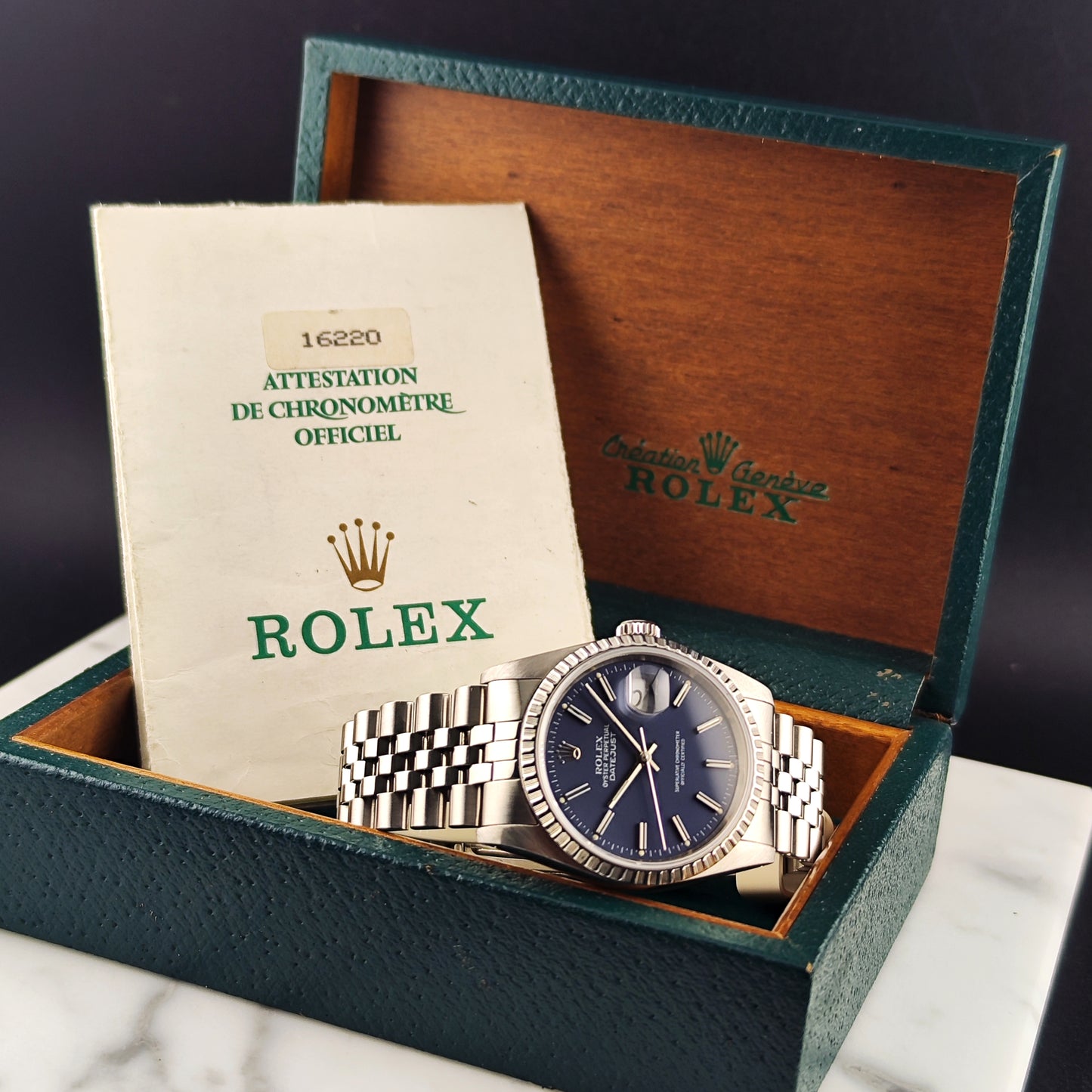 Rolex Datejust 36 Blue Dial Sapphire 1989 Fullset Box and Papers [REF. 16220]