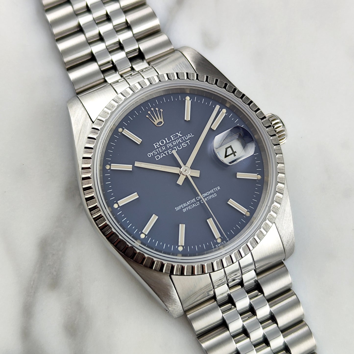 Rolex Datejust 36 Blue Dial Sapphire 1989 Fullset Box and Papers [REF. 16220]
