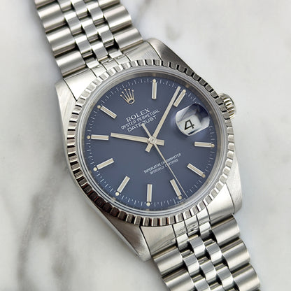 Rolex Datejust 36 Blue Dial Sapphire 1989 Fullset Box and Papers [REF. 16220]