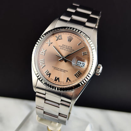 Rolex Datejust 36 Salmon Pink Roman Dial 18ct Bezel Mint+ [REF. 16014]