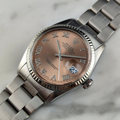 Rolex Datejust 36 Salmon Pink Roman Dial 18ct Bezel Mint+ [REF. 16014]