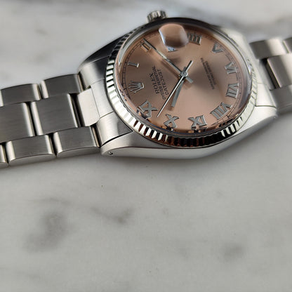 Rolex Datejust 36 Salmon Pink Roman Dial 18ct Bezel Mint+ [REF. 16014]