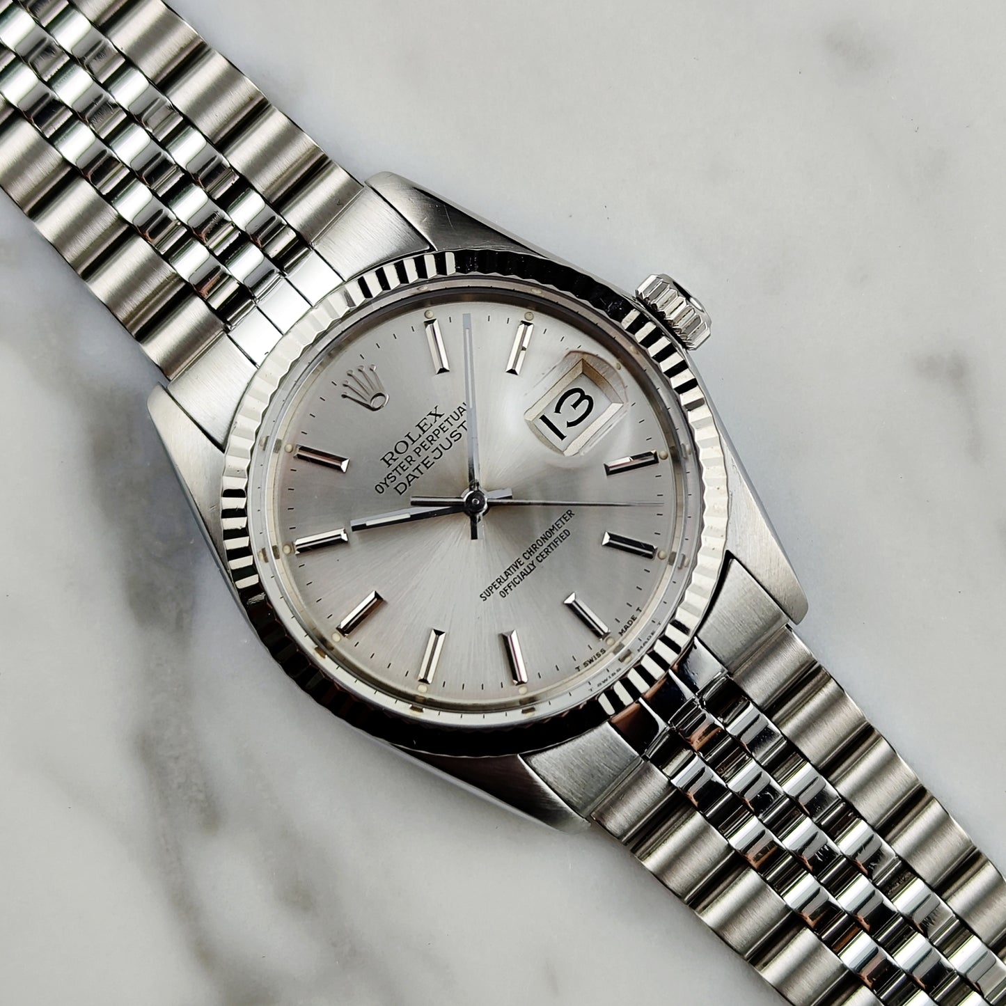 ROLEX Datejust 36 Silver Dial 18ct Bezel 1988 [REF. 16014]