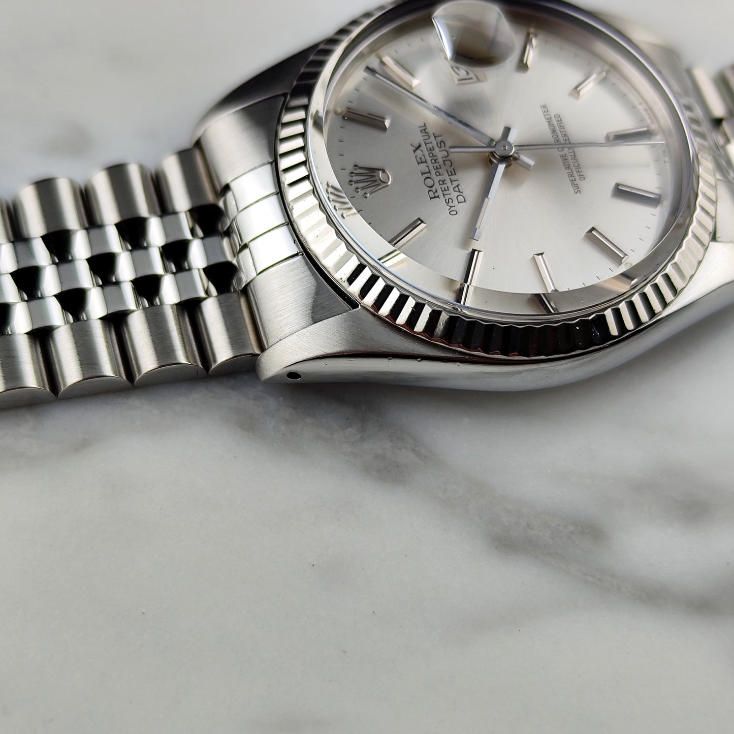 ROLEX Datejust 36 Silver Dial 18ct Bezel 1988 [REF. 16014]