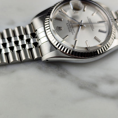 ROLEX Datejust 36 Silver Dial 18ct Bezel 1988 [REF. 16014]