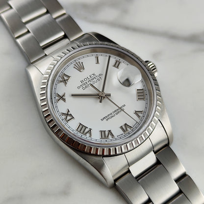 Rolex Datejust 36 White Dial Roman 2005 Fullset Box and Papers [REF. 16220]