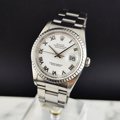 Rolex Datejust 36 White Dial Roman 2005 Fullset Box and Papers [REF. 16220]