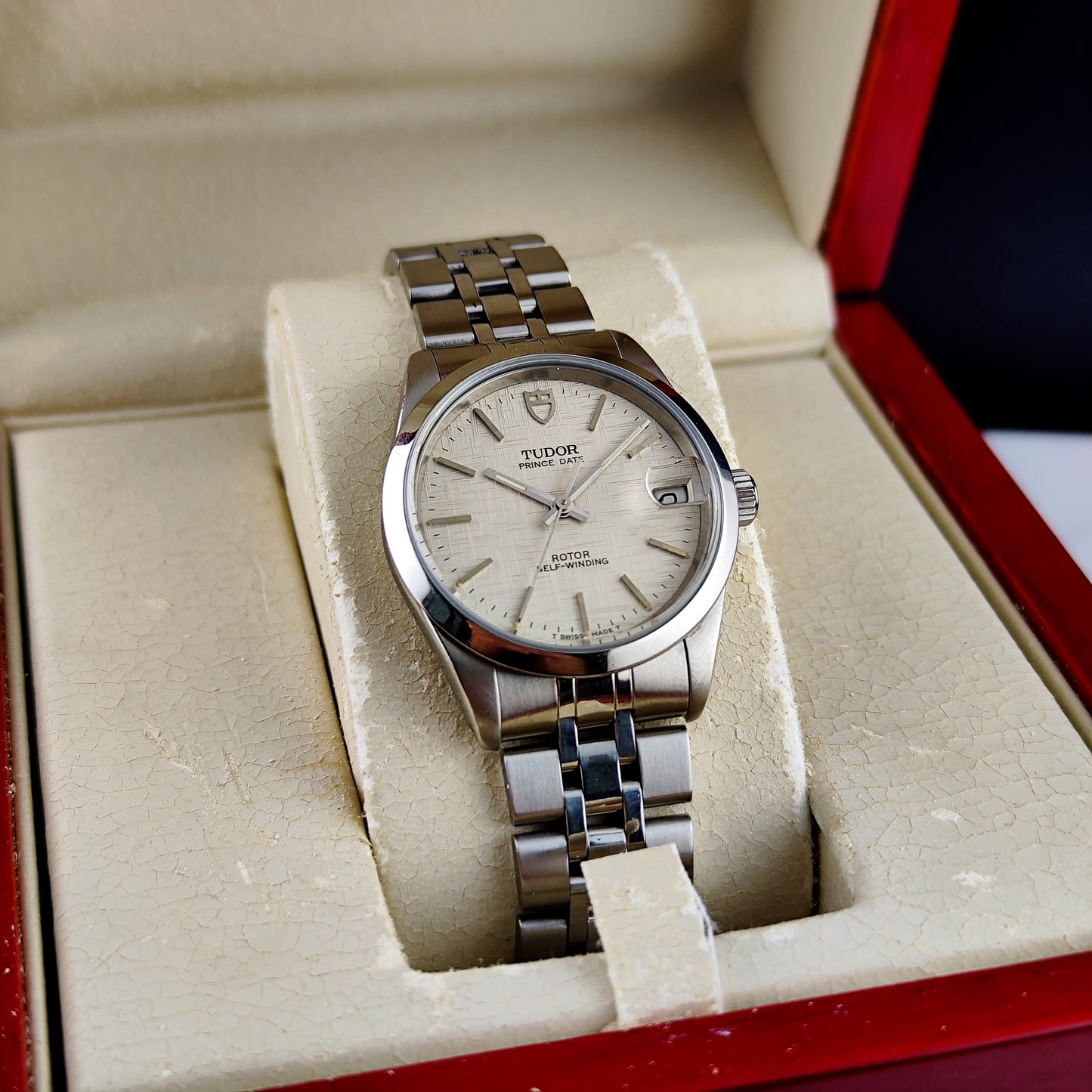 TUDOR Prince Date Rare Linen Dial Steel 1999 with Box [REF. 72034]
