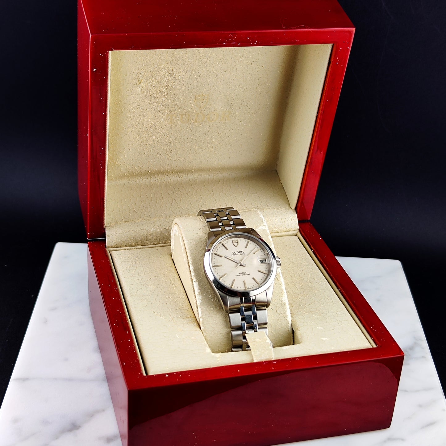 TUDOR Prince Date Rare Linen Dial Steel 1999 with Box [REF. 72034]