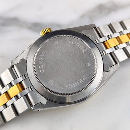 Tudor Prince Date Two-Tone Gold Dial 1997 Serviced 10/2026 – Gehäuseboden mit Gravur