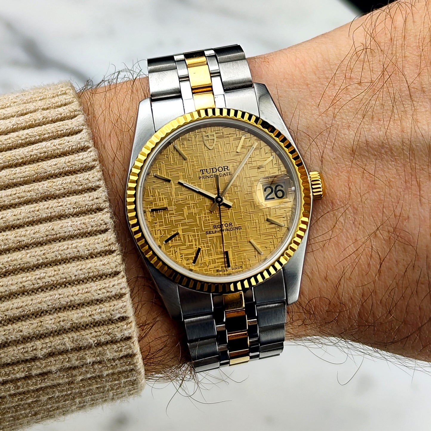 TUDOR Prince Date Two-Tone Special Linen Dial Serviced 12/2025 [REF. 74033]