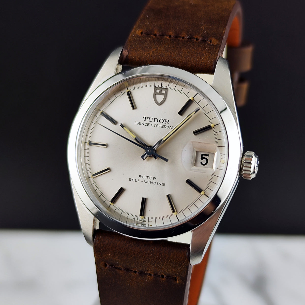 Tudor Prince Oysterdate Silver Dial date 1969 – Vorderansicht mit Zifferblatt und Datum