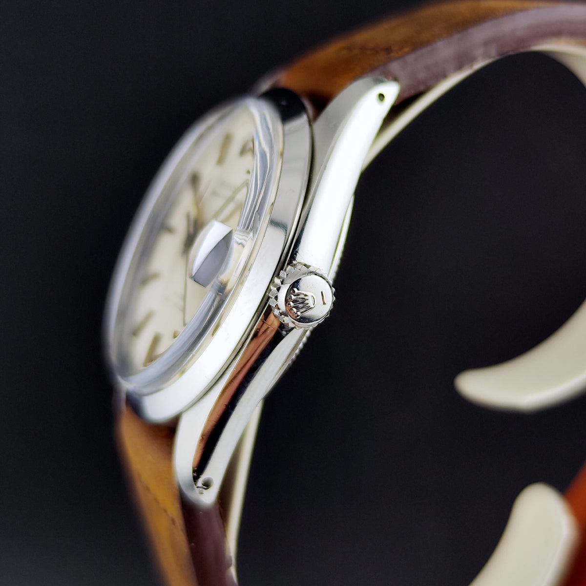 Tudor Prince Oysterdate Silver Dial date 1969 – Seitenansicht mit Krone