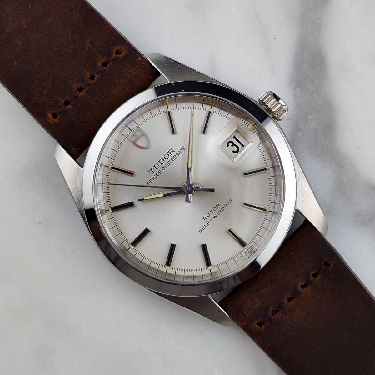 Tudor Prince Oysterdate Silver Dial date 1969 – Vorderansicht mit Zifferblatt und Datum