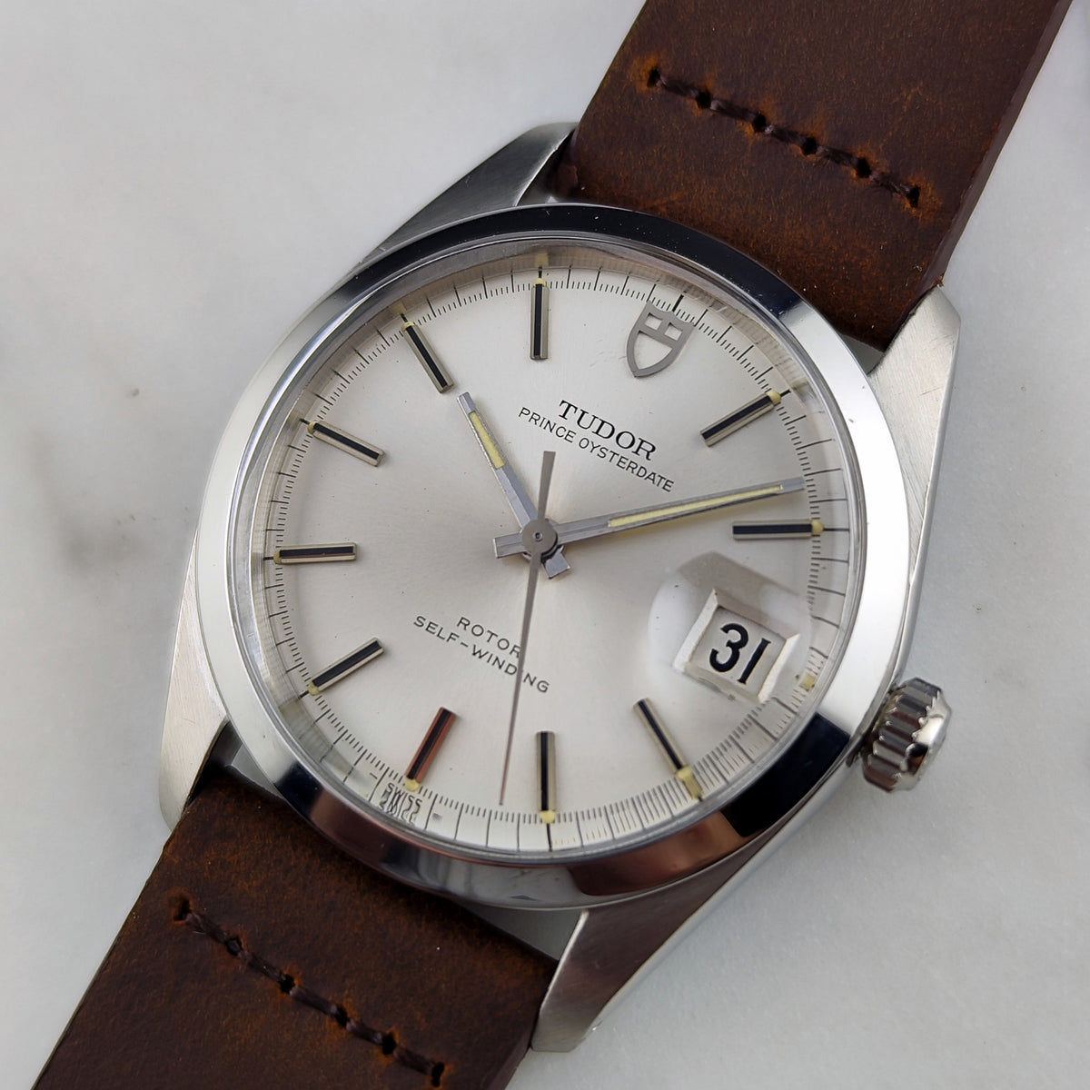 Tudor Prince Oysterdate Silver Dial date 1969 – Vorderansicht mit Zifferblatt und Datumsanzeige